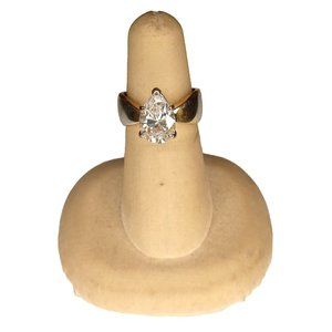 18K GE Gold Tone (Faded Band) Teardrop Rhinestone‎ Ring Size 7 (2a1)